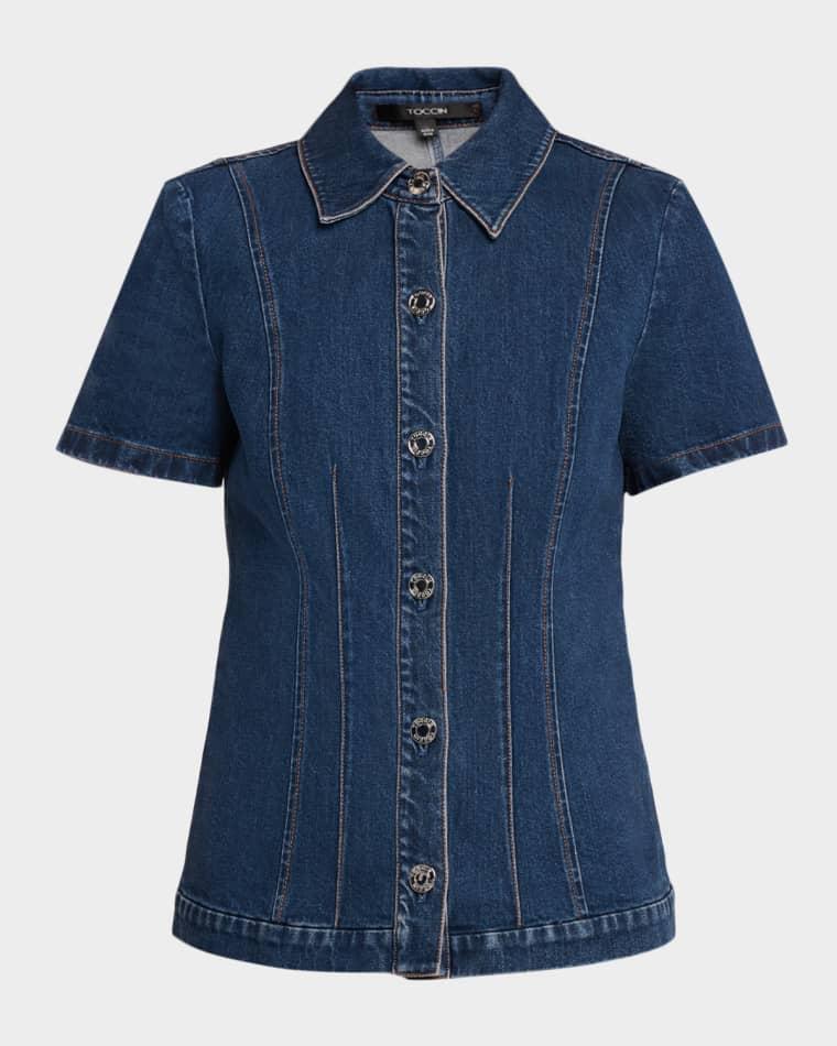 Halle Denim Short-Sleeve Top by TOCCIN