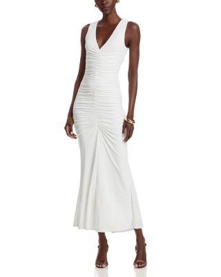 Inez V Neck Ruched Midi Dress by TOCCIN