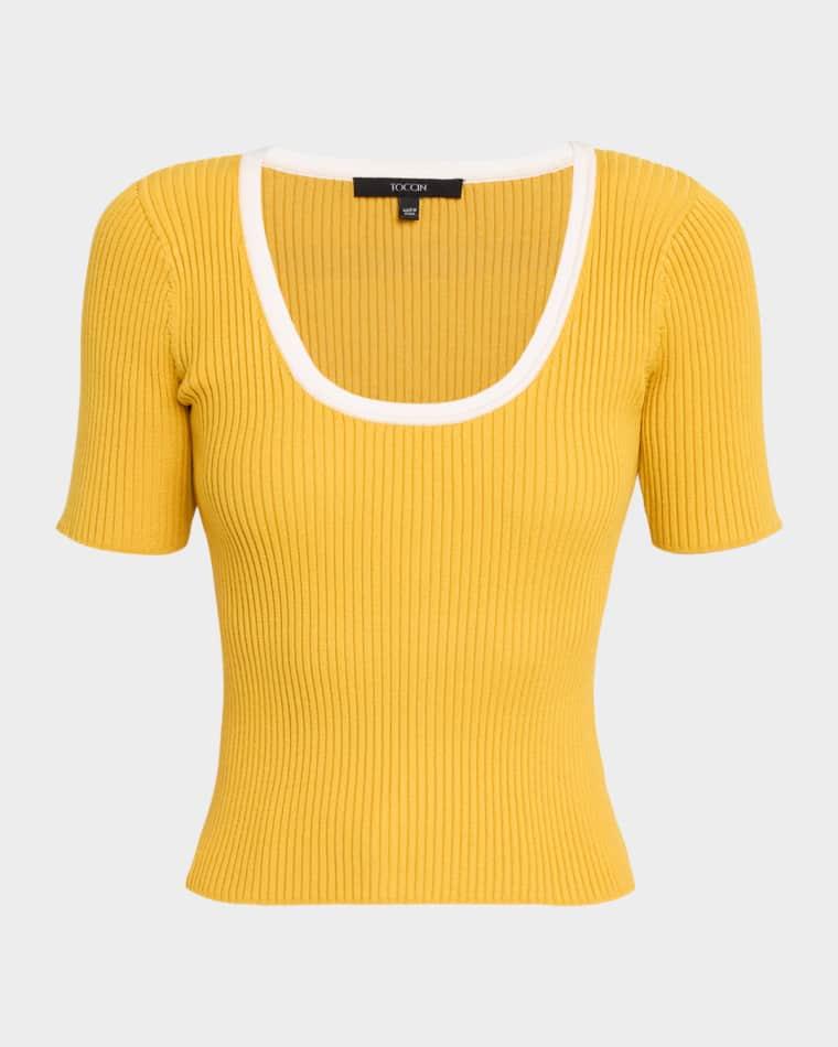 Kenzie Ribbed Scoop-Neck Top by TOCCIN