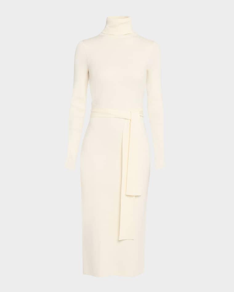 Logan Turtleneck Tie-Front Midi Dress by TOCCIN
