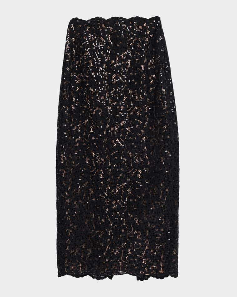 Marielle Sequined Floral Lace Maxi Skirt by TOCCIN