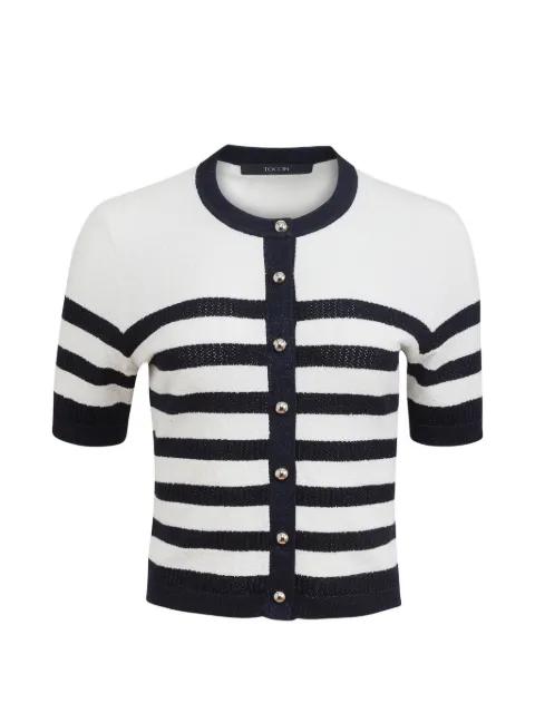 Oakley striped button-down short-sleeve cardigan by TOCCIN