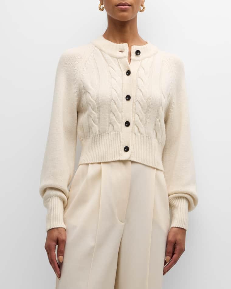 Rita Cropped Wool and Cashmere Cable-Knit Cardigan by TOCCIN