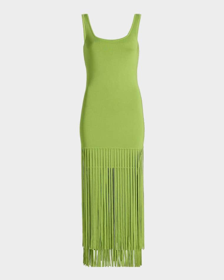 Roxanne Scoop-Neck Mini Dress with Fringe by TOCCIN