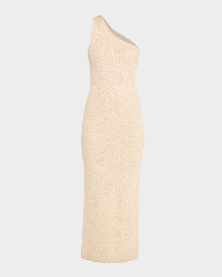 Roxbury Sequined Asymmetric Midi Dress by TOCCIN