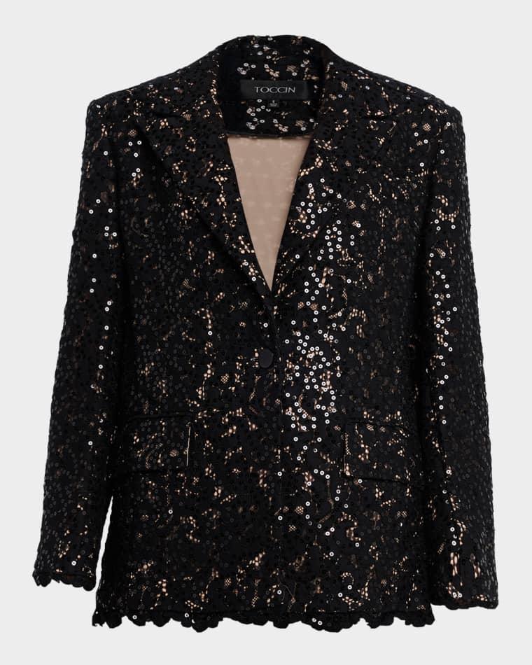 Willa Sequined Lace Boyfriend Blazer by TOCCIN