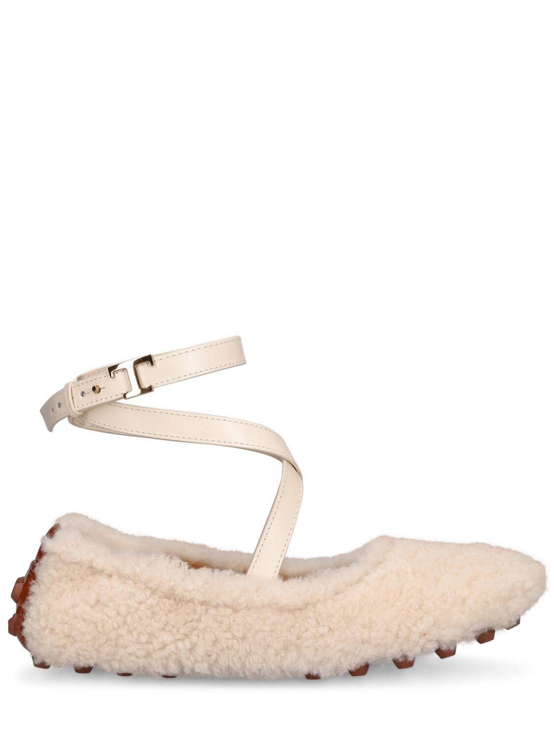 10mm Shearling Ballerina Flats by TODS