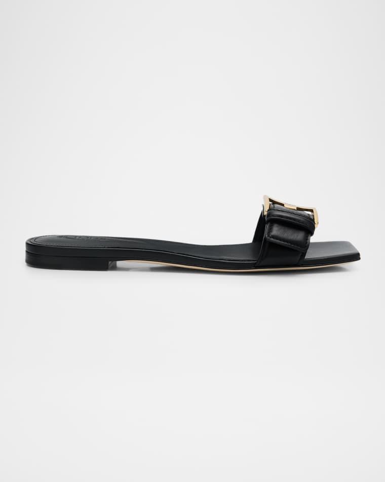 Buckle Nappa Leather Flat Slide Sandals by TODS