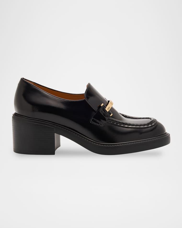 Gomma Leather Block-Heel Loafers by TODS