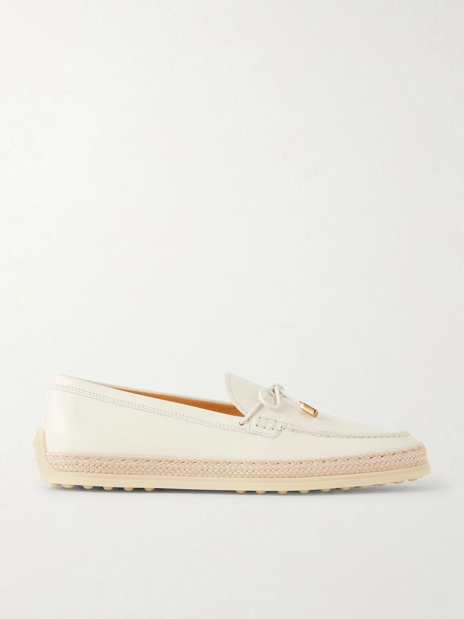 Gomma raffia-trimmed bow-detailed suede loafers by TODS