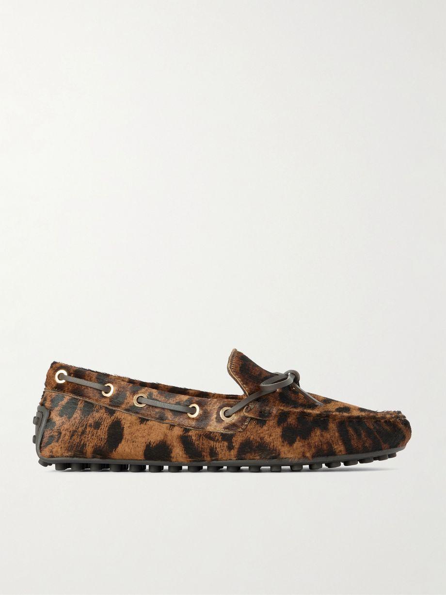 Gommino leather-trimmed leopard-print calf hair boat shoes by TODS