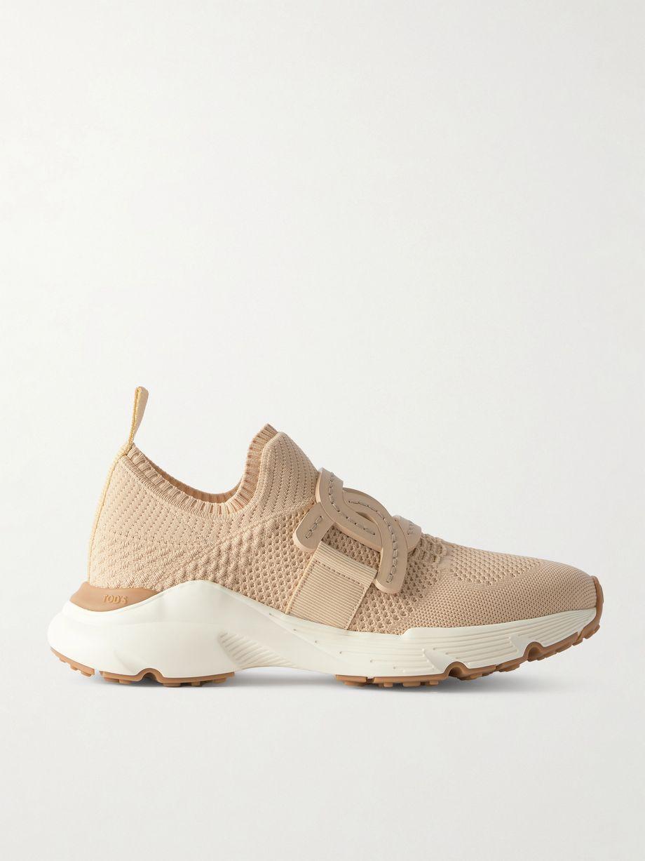 Leather-trimmed stretch-knit slip-on sneakers by TODS