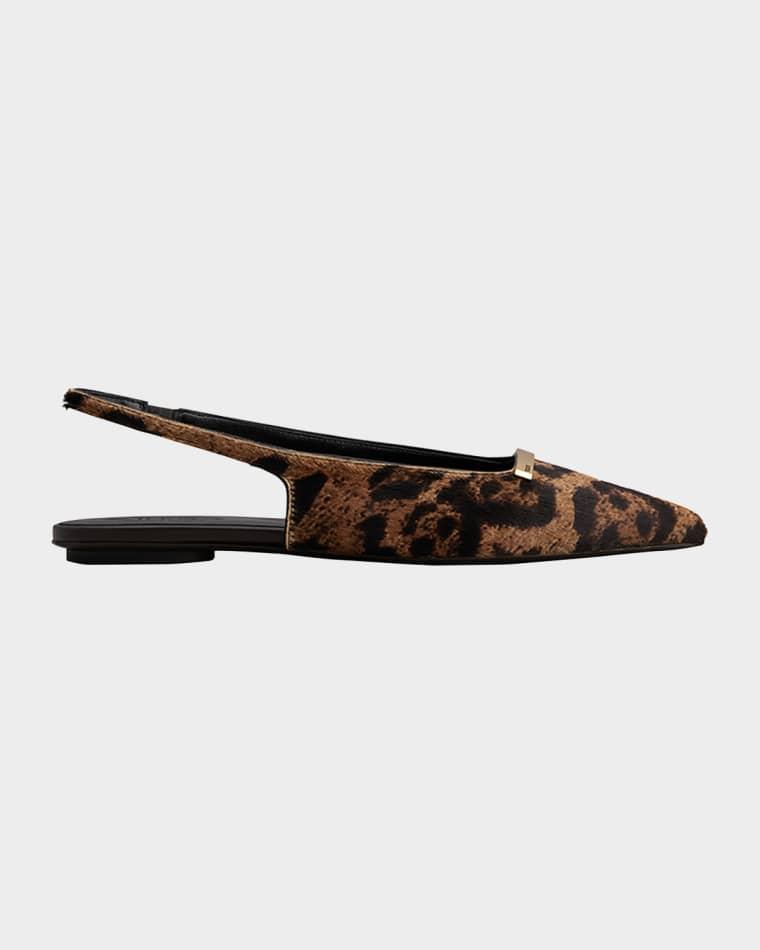 Leopard-Printed Calf Hair Slingback Flats by TODS