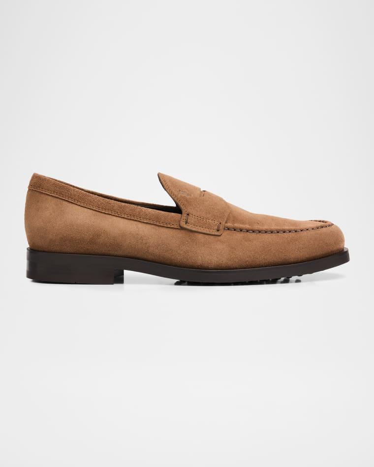 Men's Suede Rubber-Sole Penny Loafers by TODS