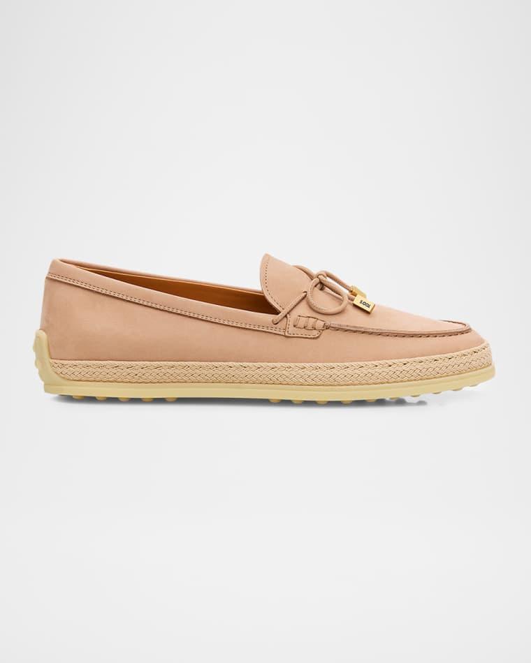 Nubuck Suede and Raffia Loafers by TODS