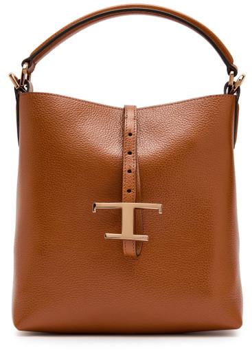 T-plaque grained leather top handle bag by TODS