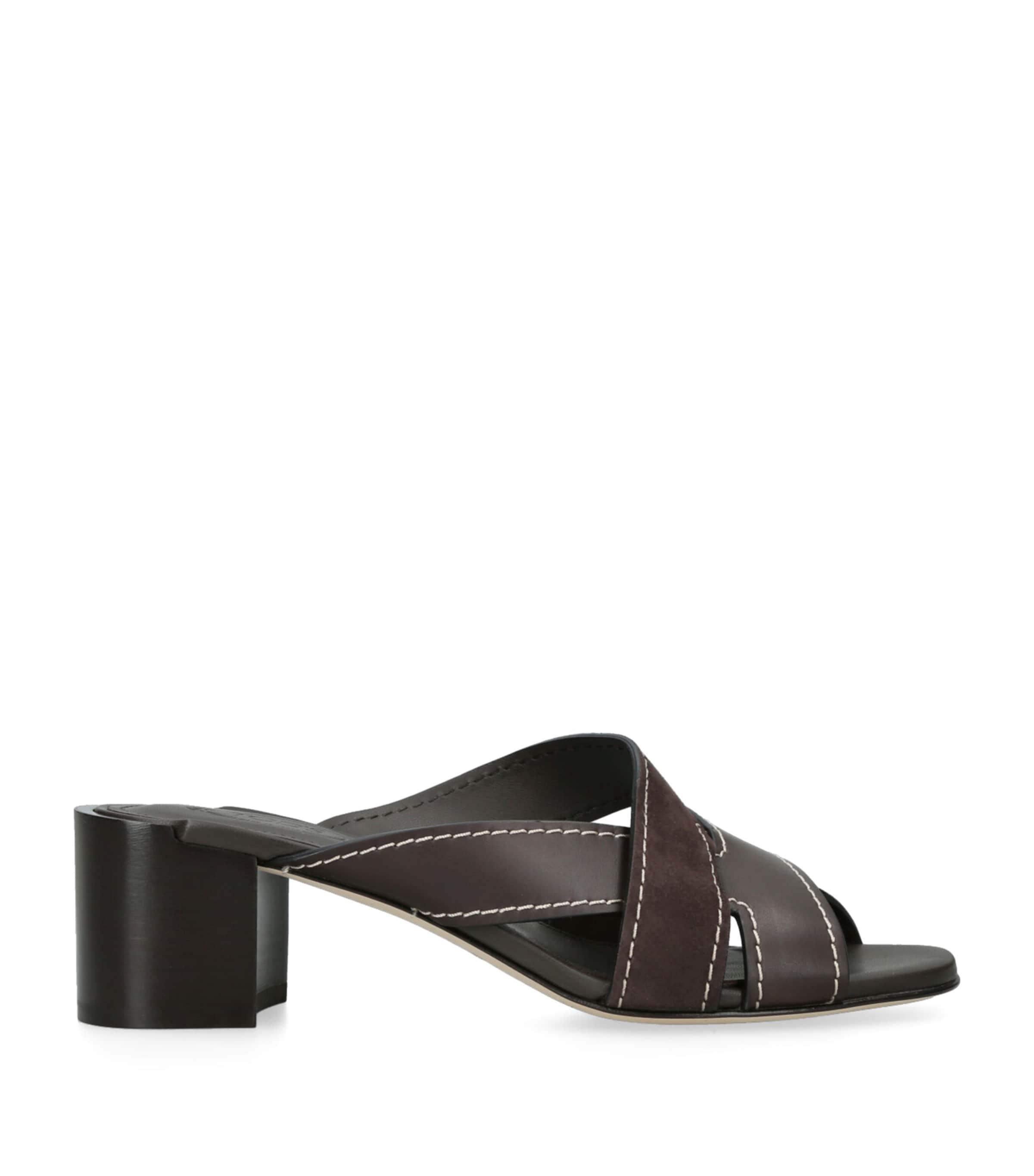Tod's Suede T-Strap Heeled Mules 55 by TODS