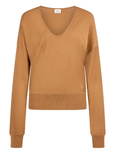 V-neck wool-silk blend sweater by TODS