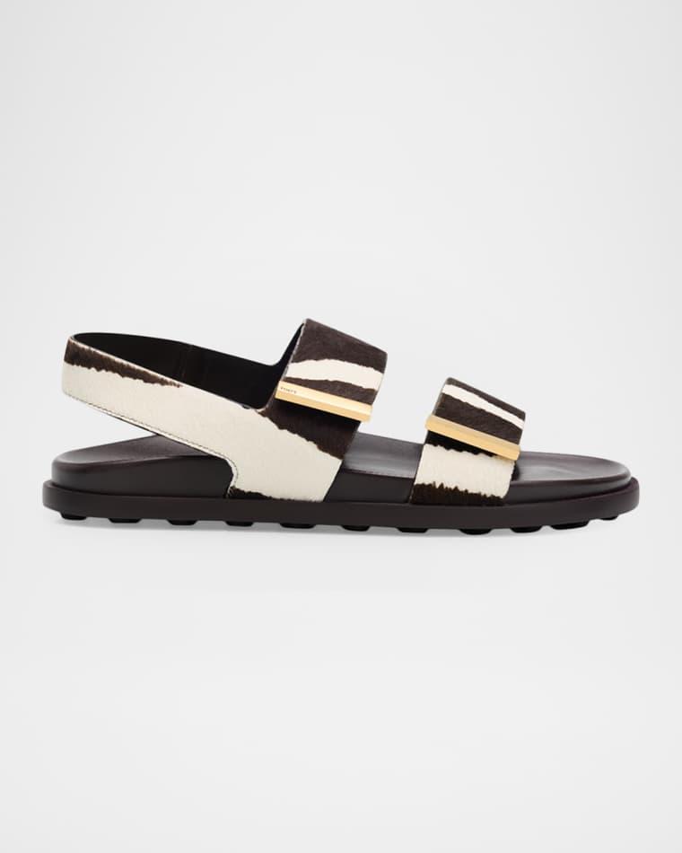 Zebra-Printed Calf Hair Slingback Sandals by TODS