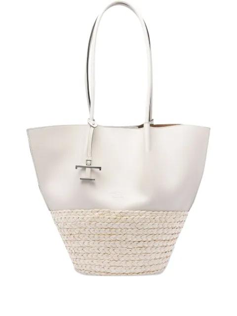 leather-raffia tote bag by TODS