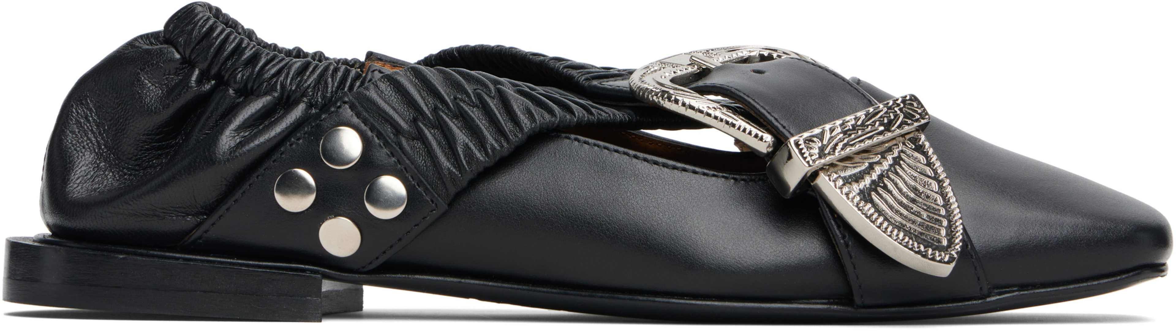 Black Cross Strap Ballerina Flats by TOGA PULLA