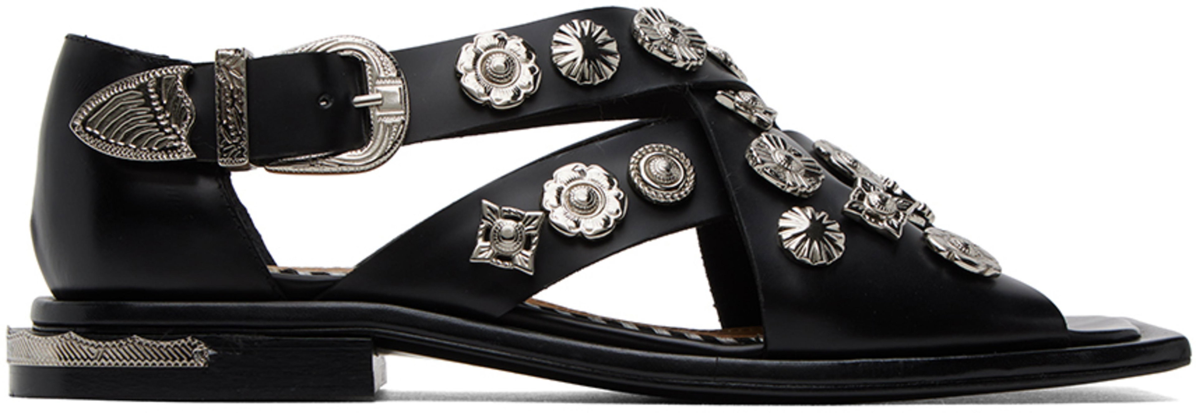 Black Embellished Sandals by TOGA PULLA