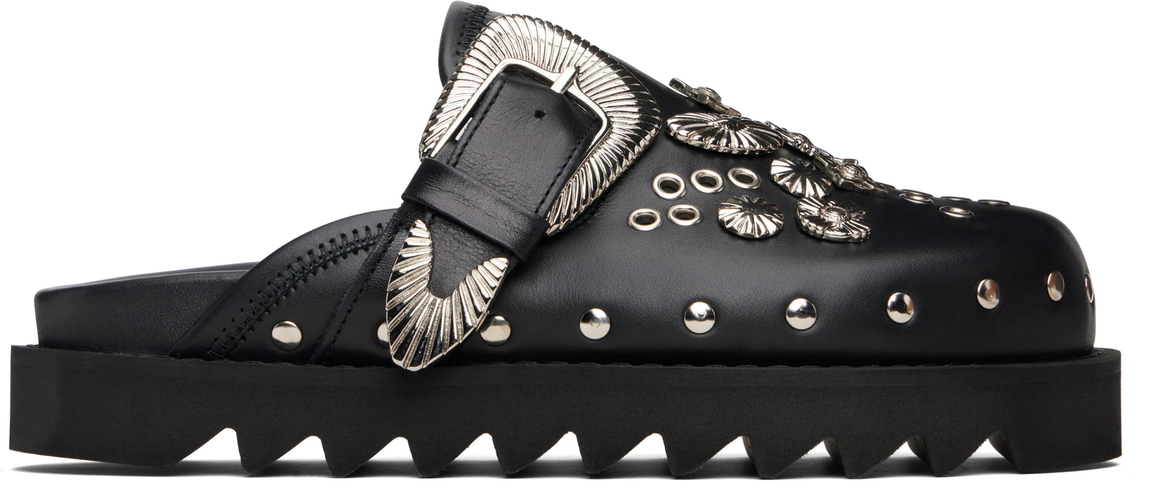 Black Eyelet Metal Sabot Loafers by TOGA PULLA