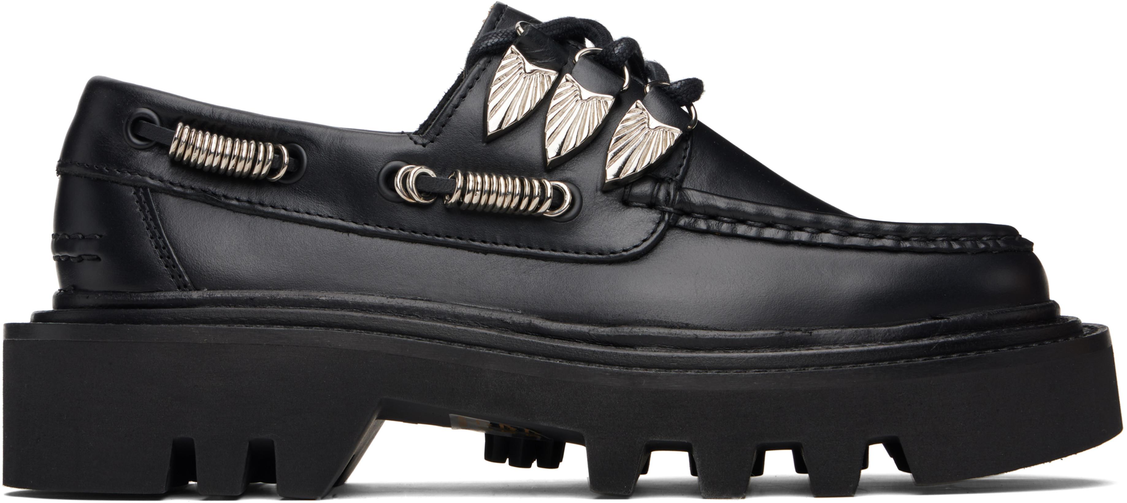 Black Lace Up Hoop Detail Boat Shoes by TOGA PULLA