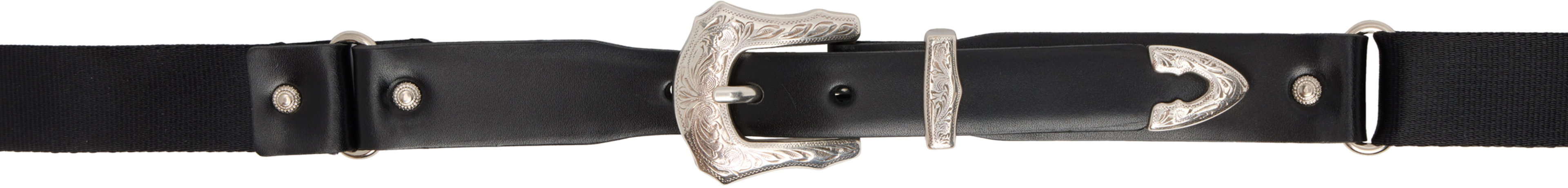 Black Leather Nylon Chain Belt by TOGA PULLA