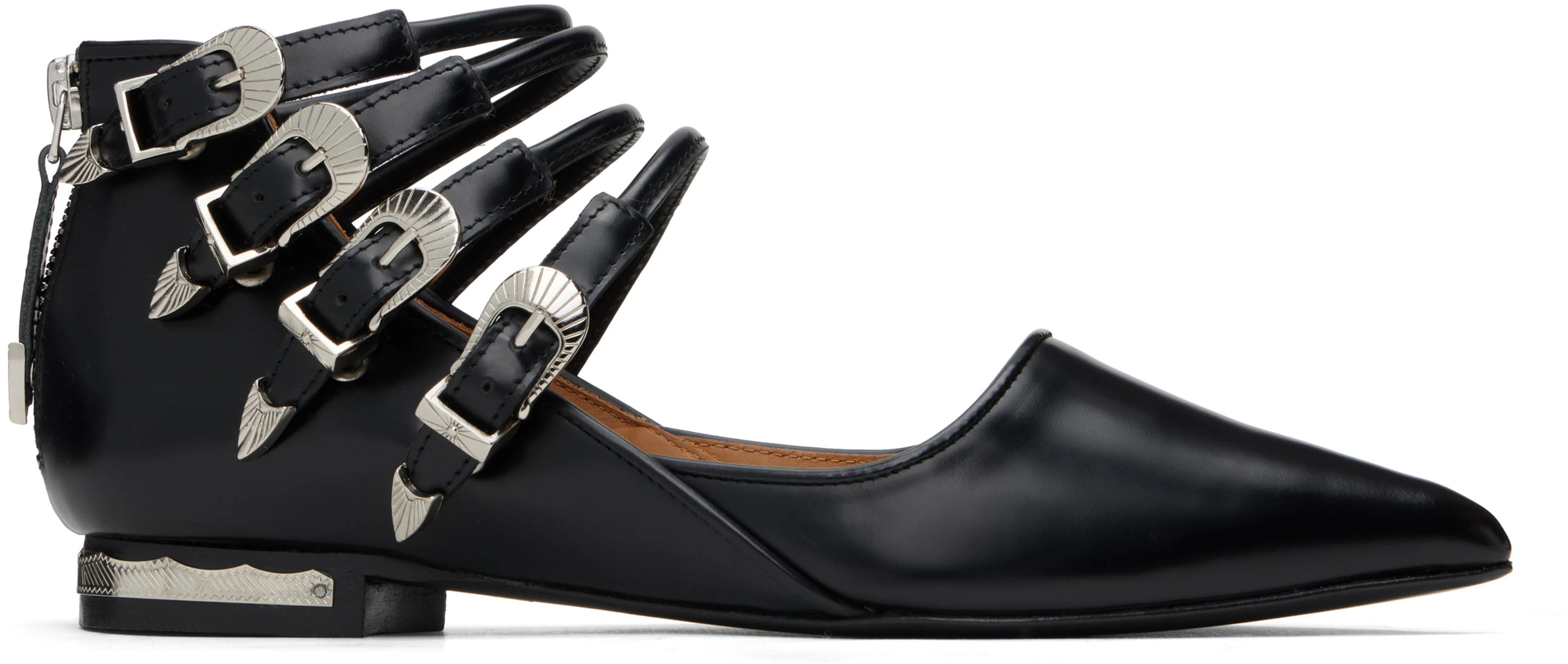 Black Polido Multi Strap Ballerina Flats by TOGA PULLA