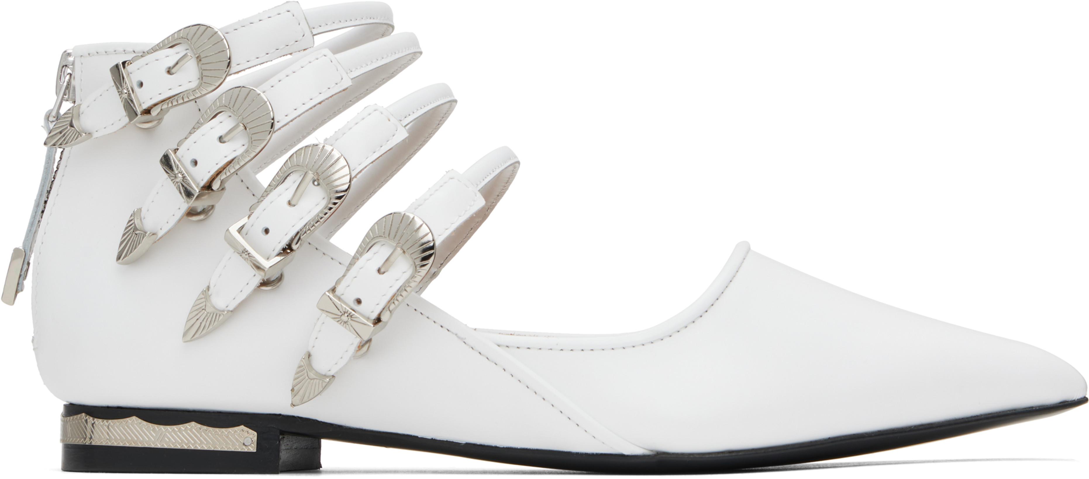 White Polido Multi Strap Ballerina Flats by TOGA PULLA