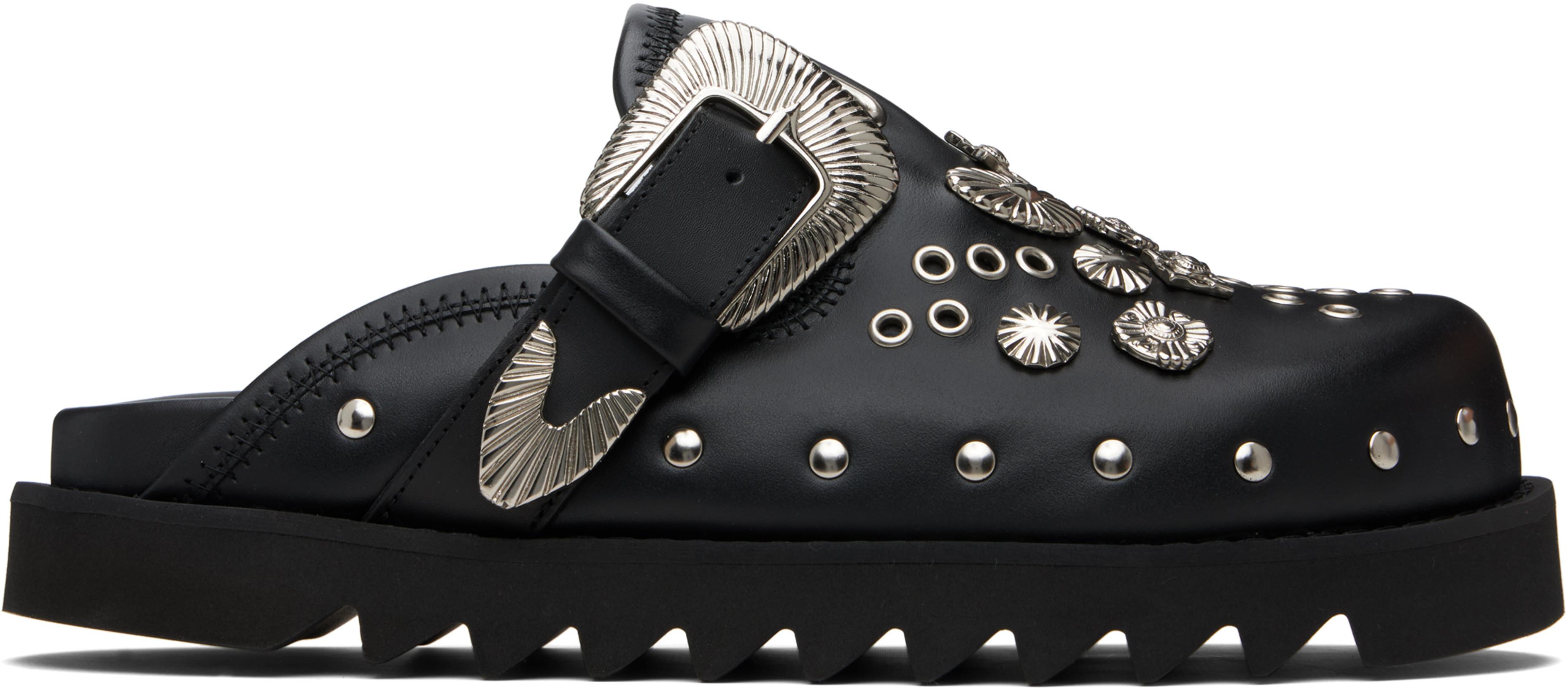 Black Eyelet Metal Sabot Loafers by TOGA VIRILIS