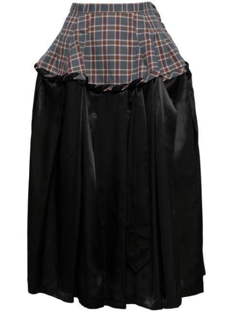 checked-panel satin midi skirt by TOGA