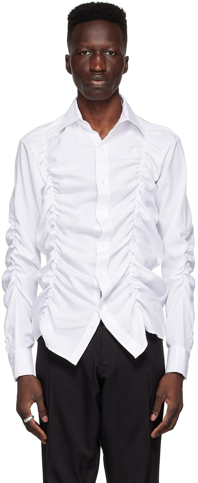 White Cotton Ruched Shirt by TOKYO JAMES
