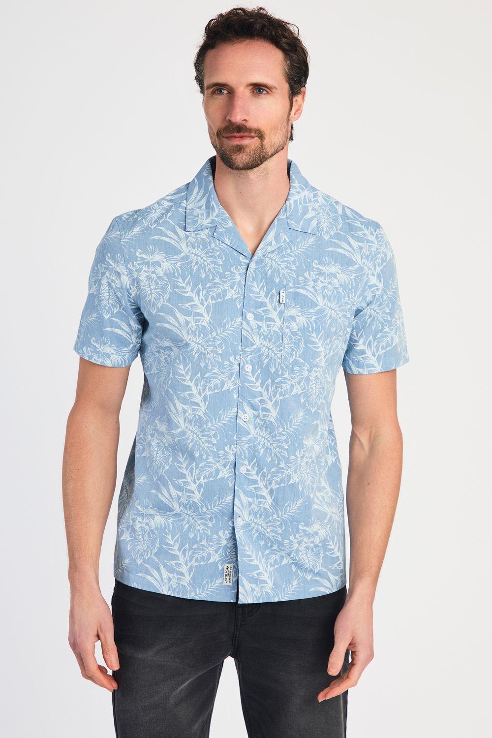 Cotton Printed Chambray Short Sleeve Shirt by TOKYO LAUNDRY