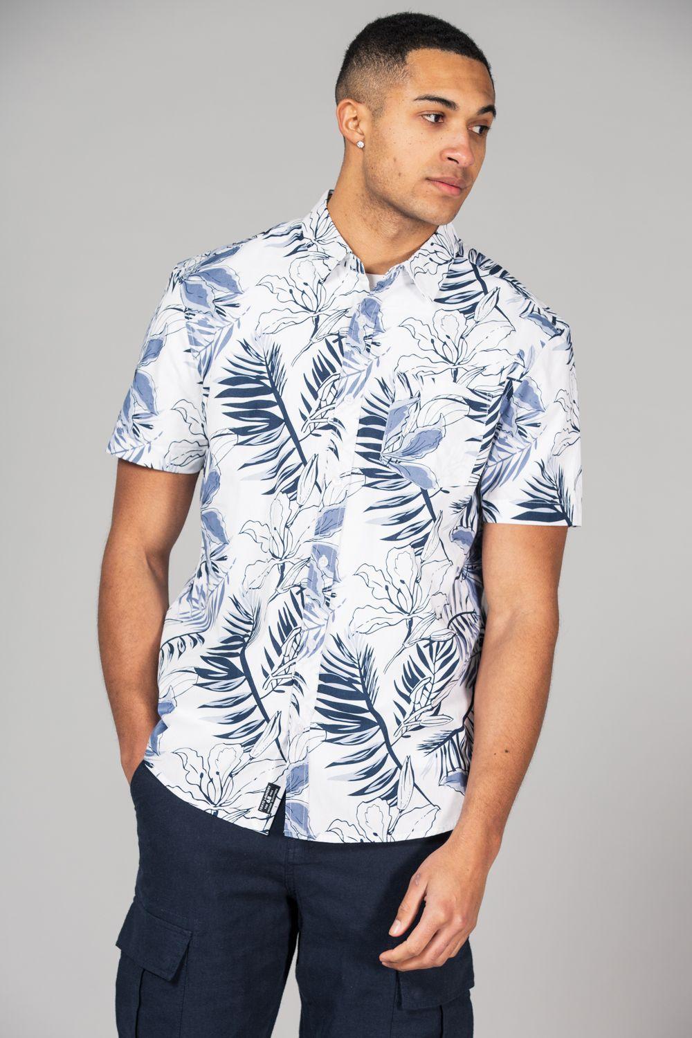 Cotton Short Sleeve Button-Up Printed Shirt by TOKYO LAUNDRY