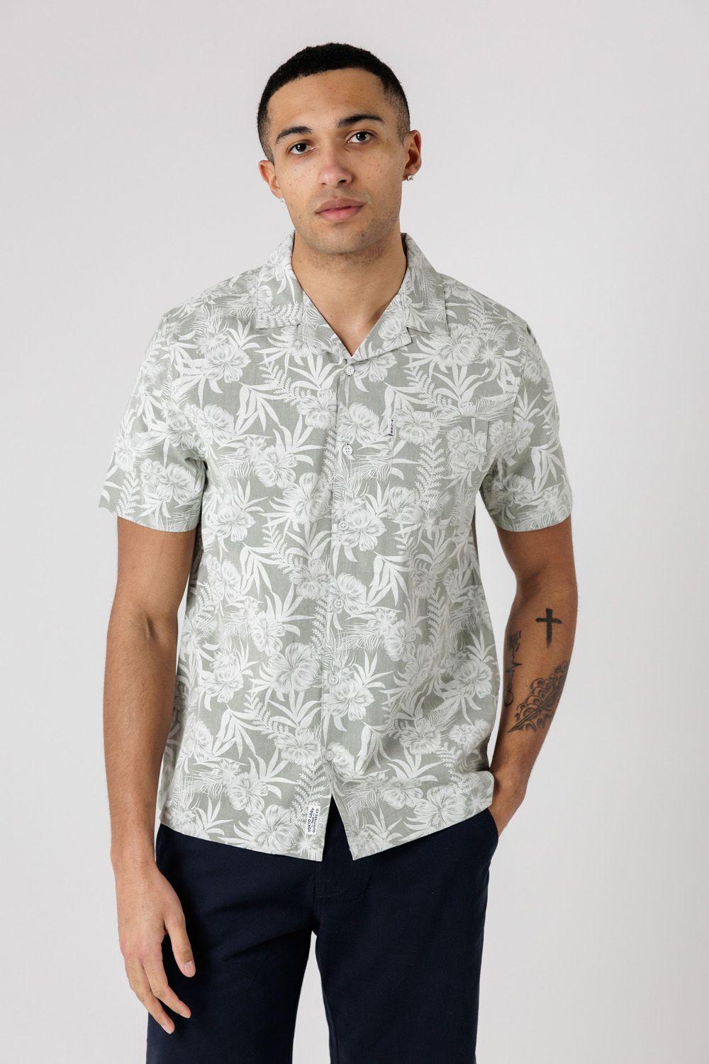 Cotton Short Sleeve Button-Up Tropical Print Shirt by TOKYO LAUNDRY