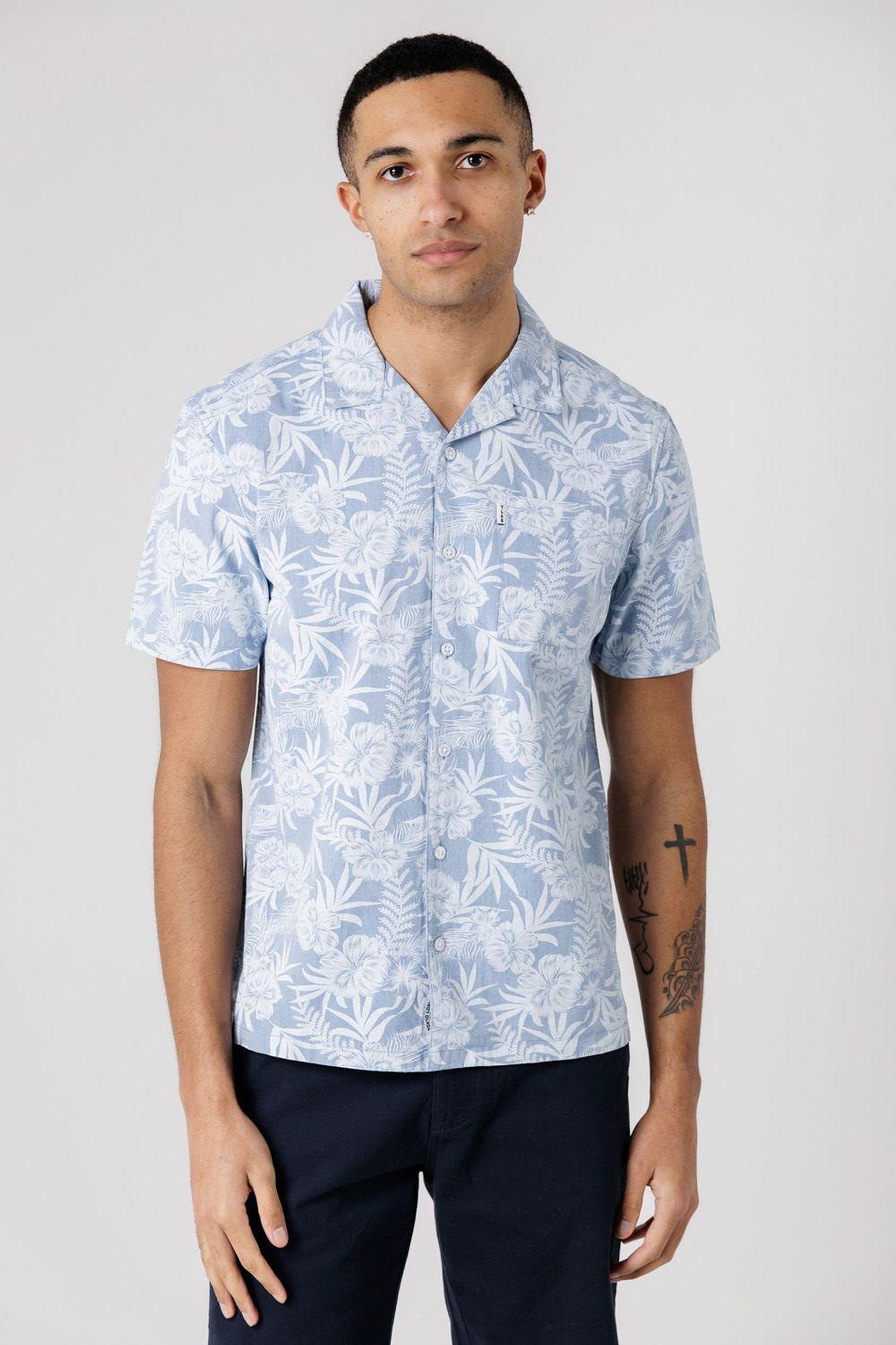 Cotton Short Sleeve Button-Up Tropical Print Shirt by TOKYO LAUNDRY
