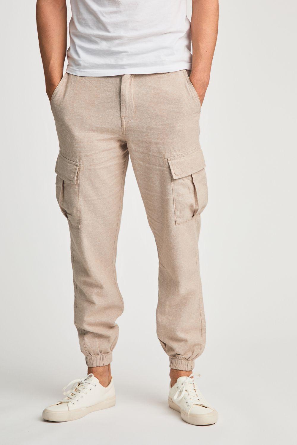 Linen Blend Cargo-Style Trousers by TOKYO LAUNDRY
