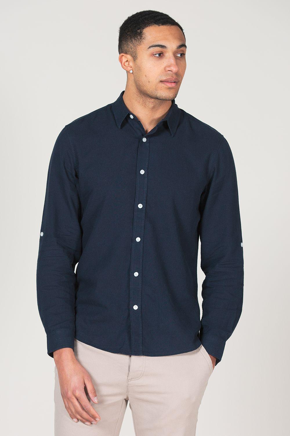 Linen Blend Long Sleeve Button-Up Shirt by TOKYO LAUNDRY