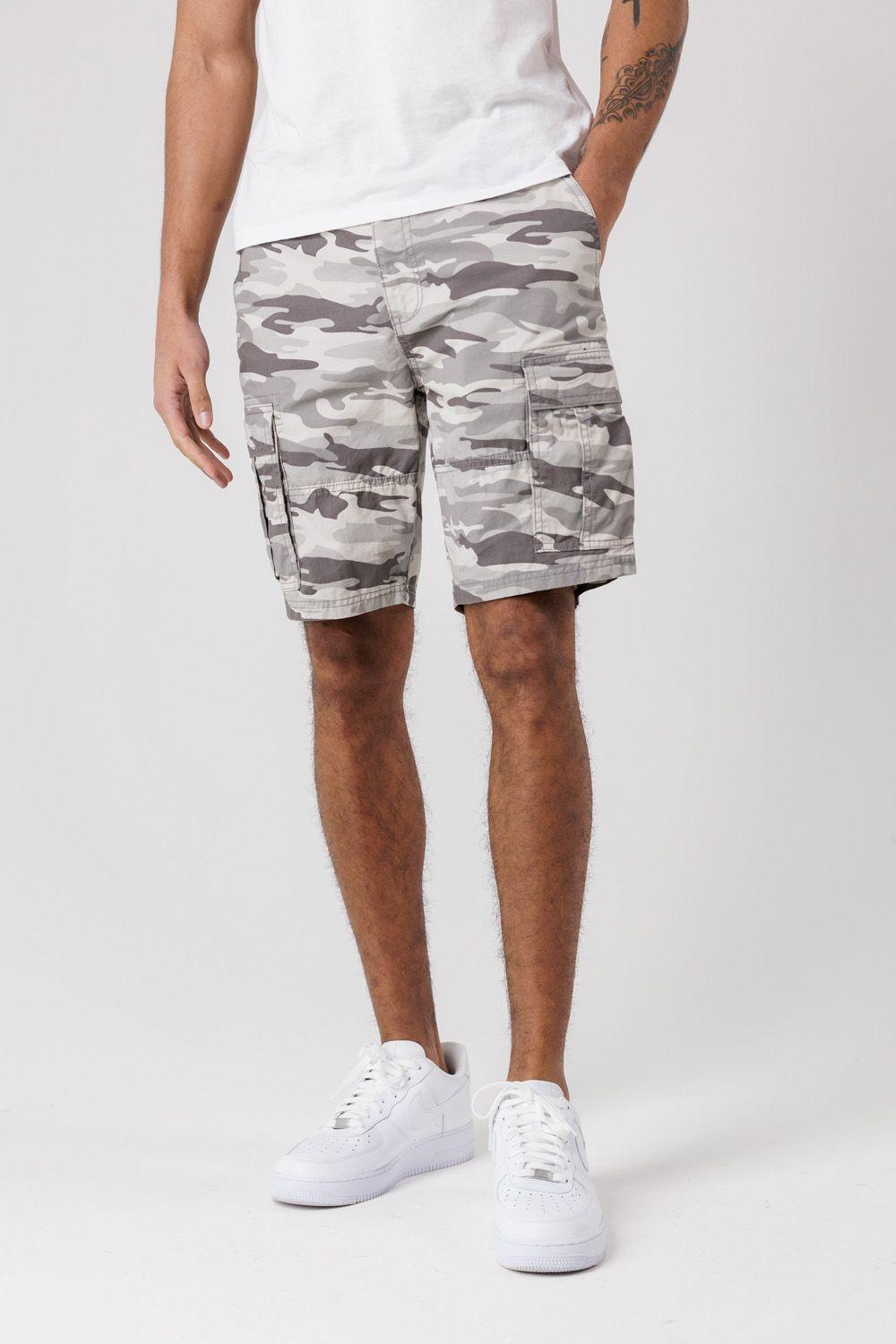 Washed Cotton Twill Cargo Shorts with Camo Print by TOKYO LAUNDRY