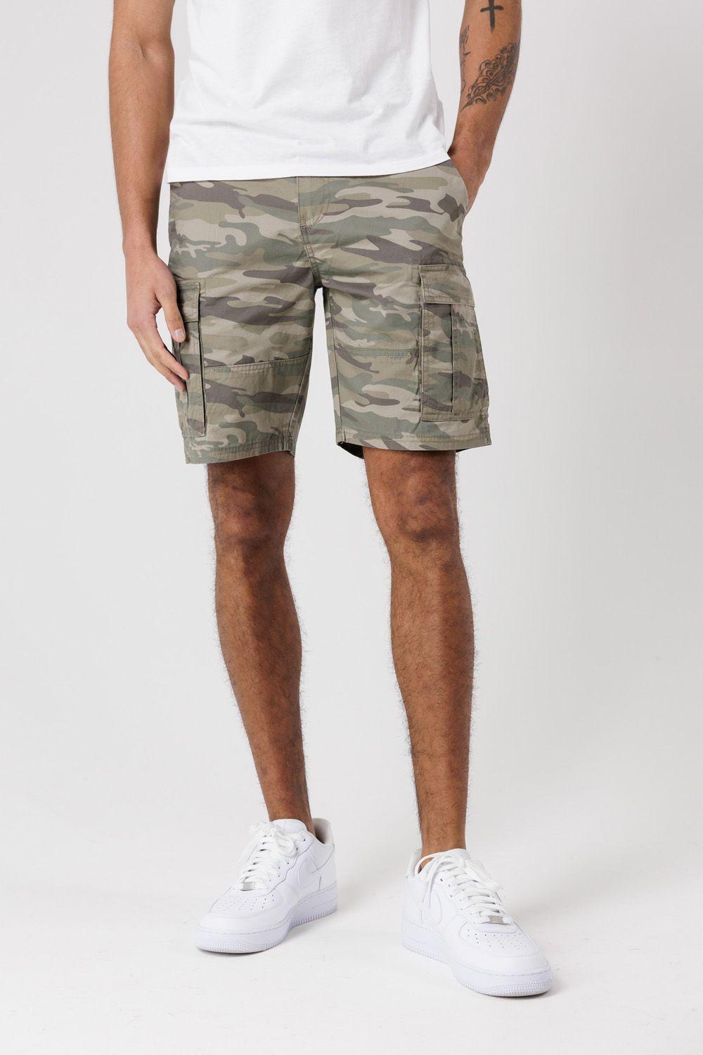 Washed Cotton Twill Cargo Shorts with Camo Print by TOKYO LAUNDRY