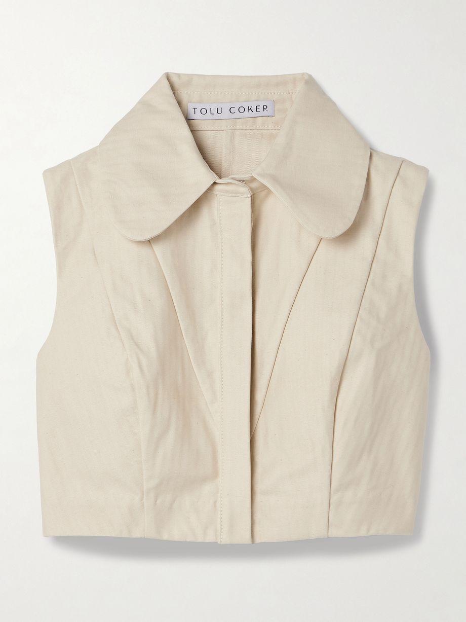 Cropped paneled herringbone cotton top by TOLU COKER