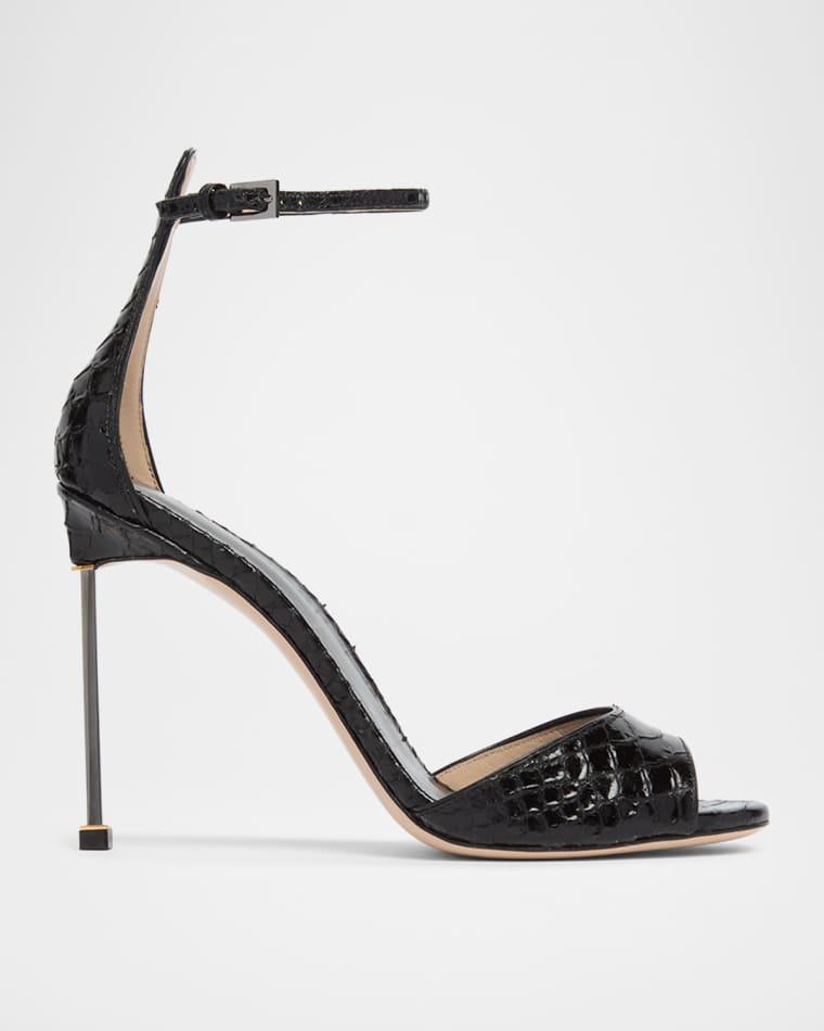 105mm Croc-Embossed Leather Ankle-Strap Sandals by TOM FORD