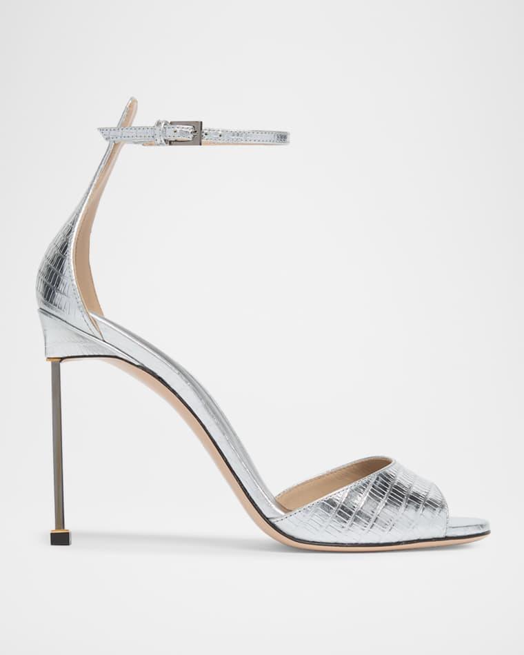105mm Embossed Metallic Leather Ankle-Strap Sandals by TOM FORD