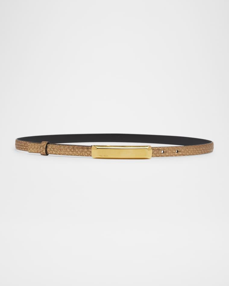 Bar Metallic Snake Leather Skinny Belt by TOM FORD