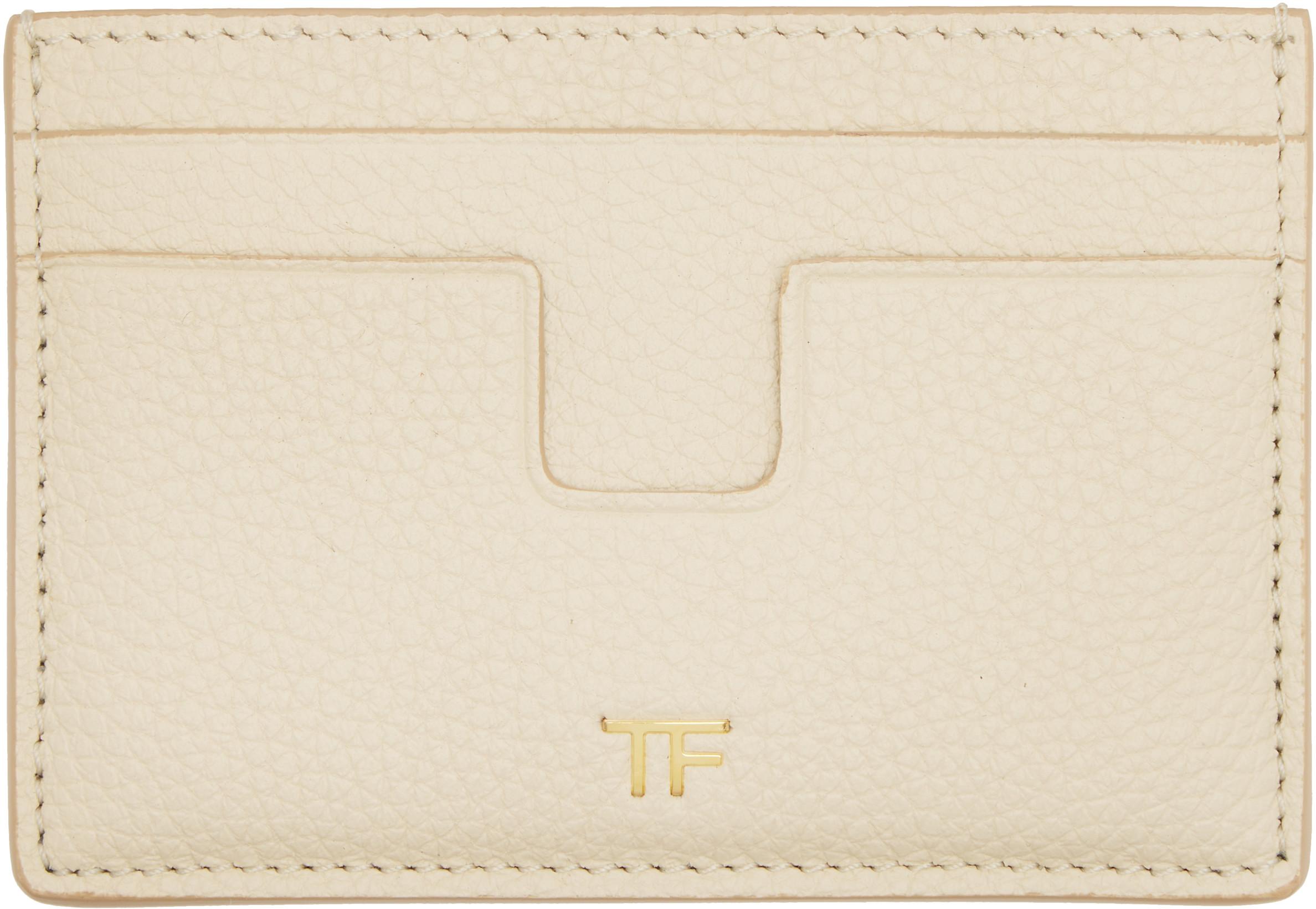 Beige Grain Leather Card Holder by TOM FORD