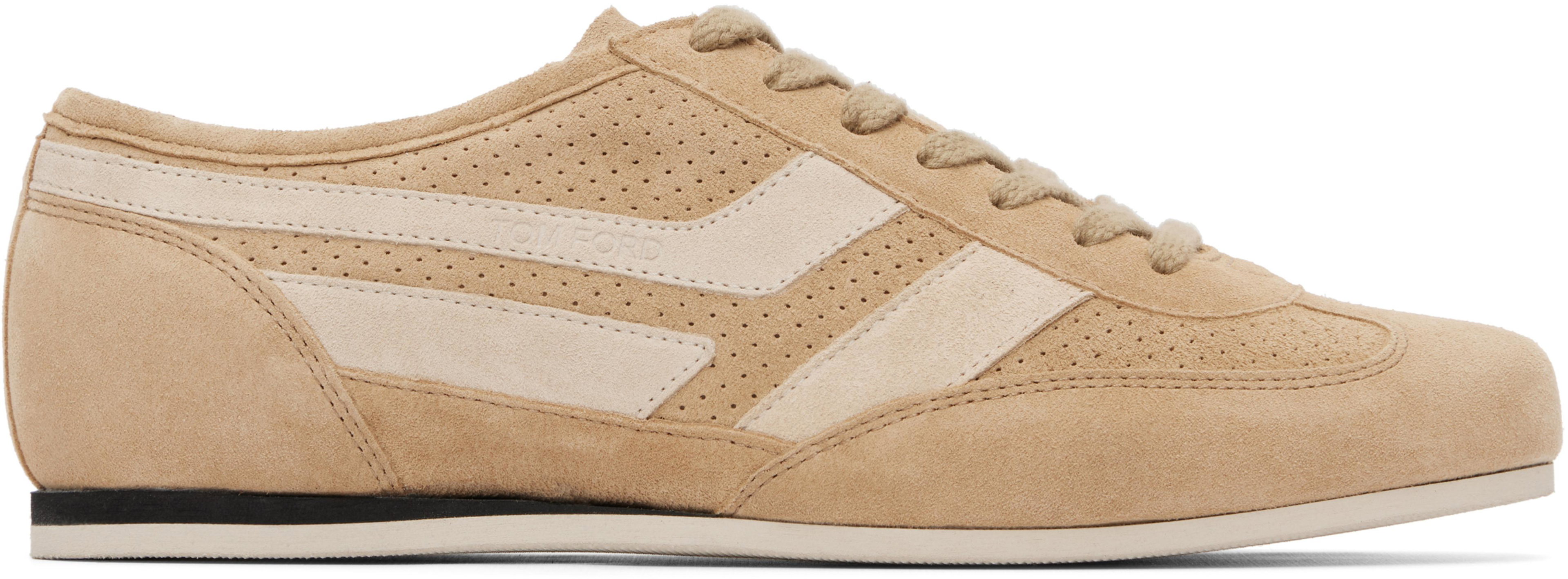 Beige Perforated Suede Brook Sneakers by TOM FORD
