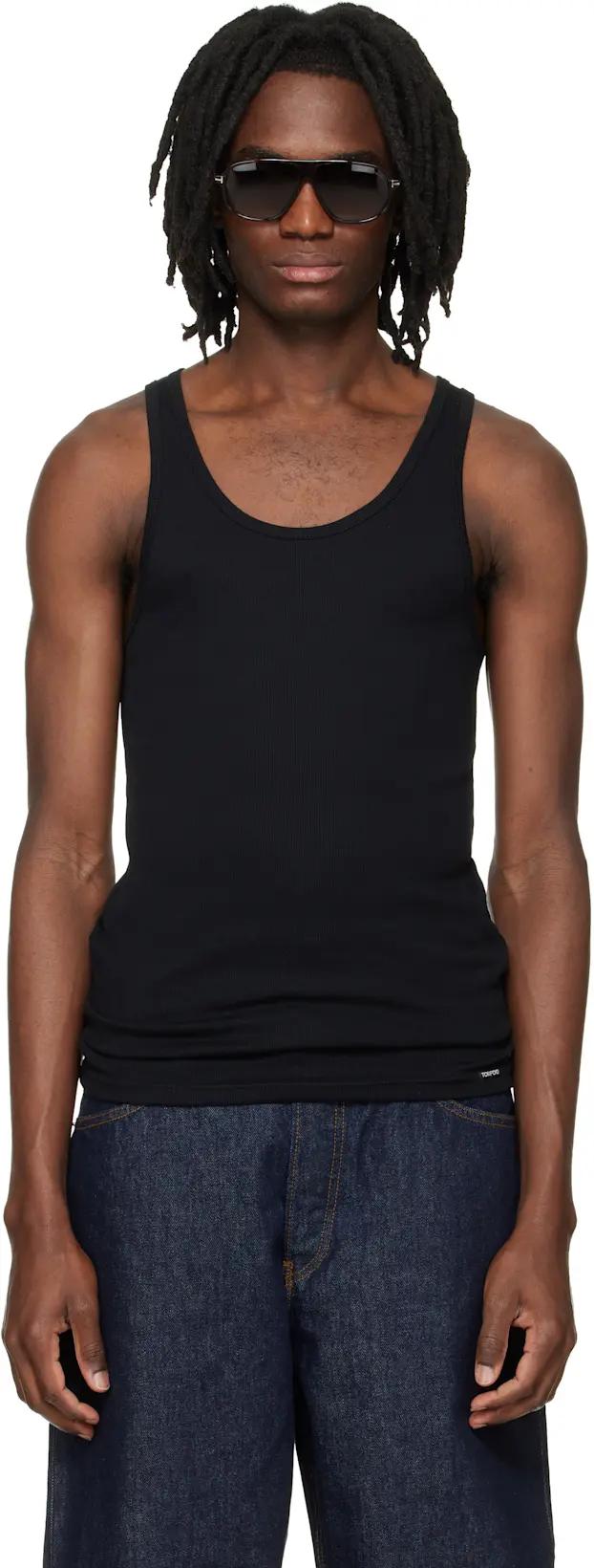 Black Cotton Modal Rib Tank Top by TOM FORD