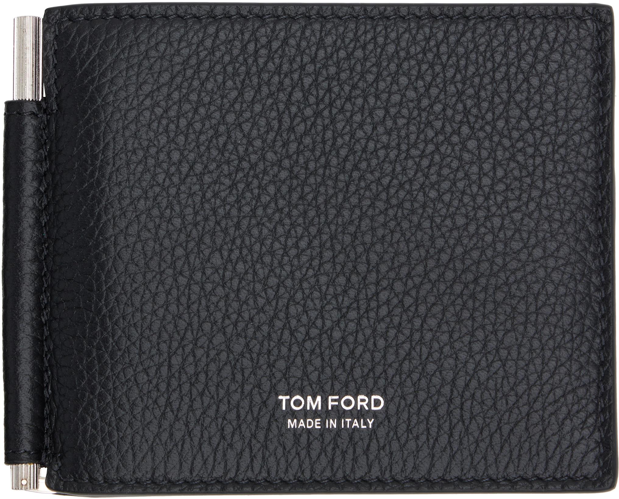 Black Grain Leather Money Clip Wallet by TOM FORD